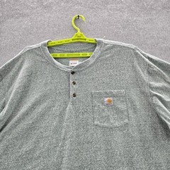 Carhartt Men Shirt 3XL Gray K84 G23 Henley Button Logo Short Sleeve