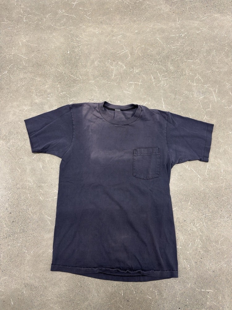 VTG Faded Selvedge Front Pocket Worn Cotton Blank Single Stitch T-Shirt Sz M