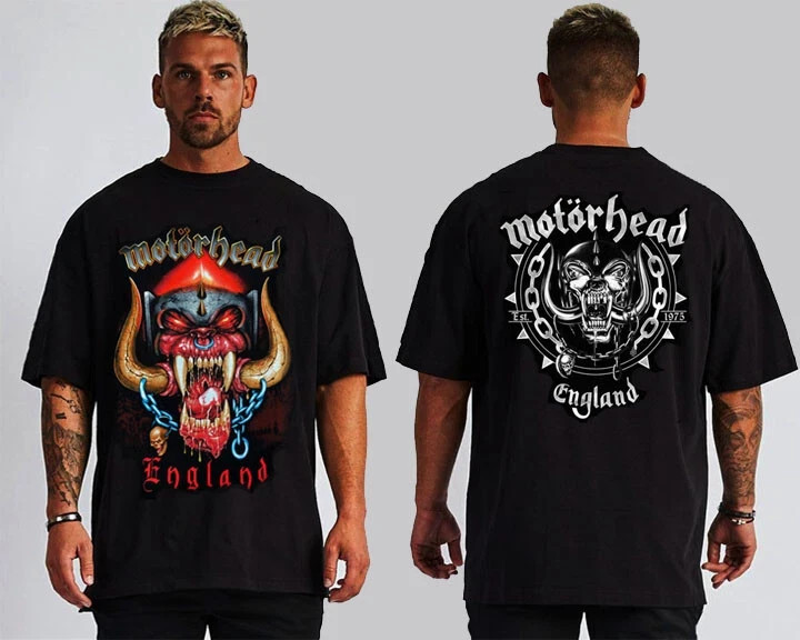 MOTOR HEAD FRONT AND BACK PRINT ENGLAND LEMMY HARD ROCK T SHIRTS MEN’S SIZES