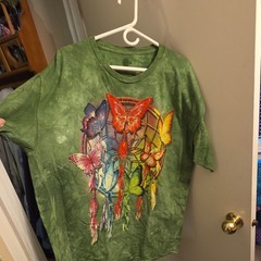 The Mountain Green Tie-Dye Rainbow Butterfly Dreamcatcher Cotton Crew Tee 2XL