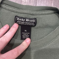 Lucky Brand Men’s Green Waffle Knit Logo Graphic Crewneck Long Sleeve Tee XL