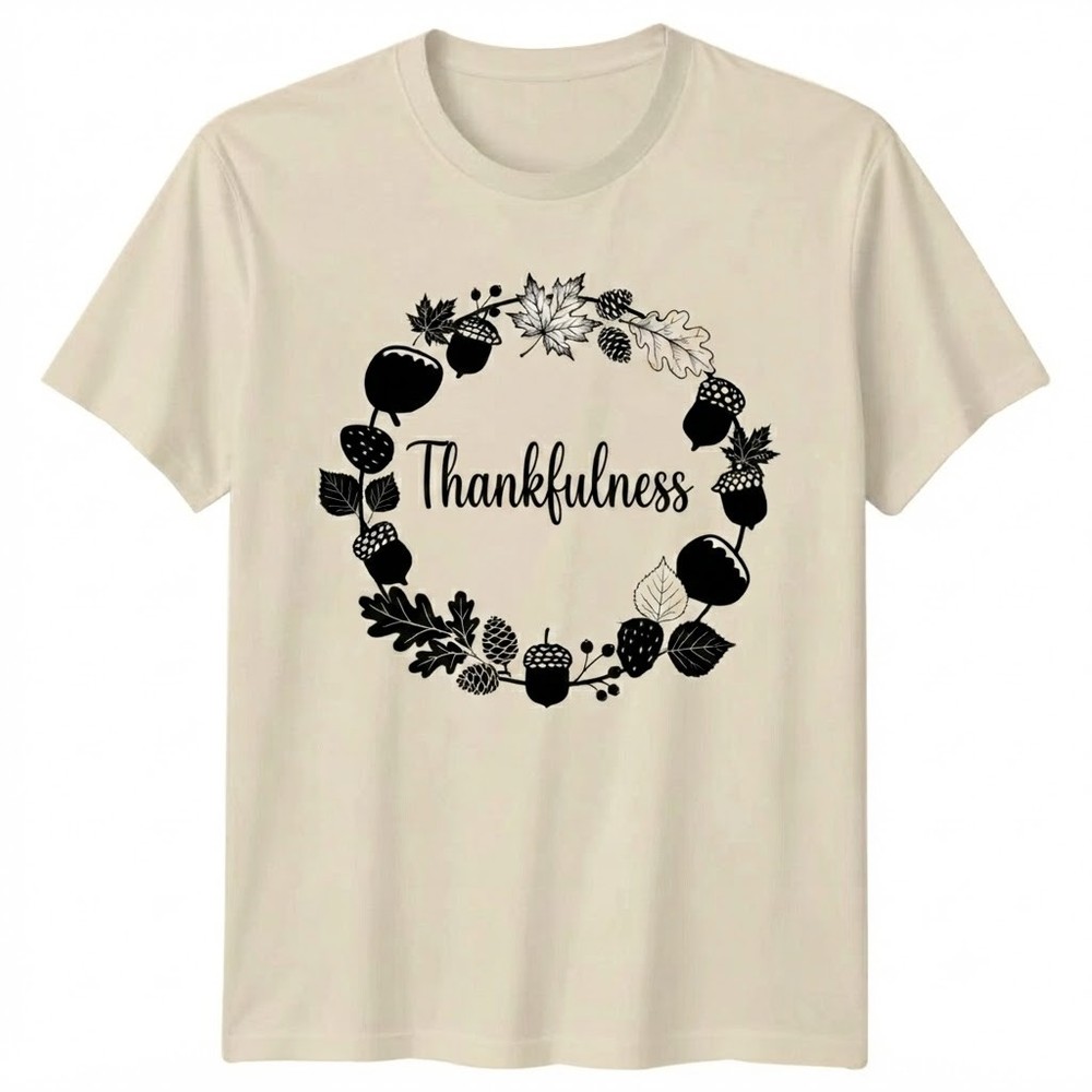 Thankfulness Autumn Wreath Thanksgiving T-shirt For Men Women