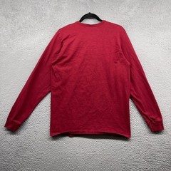 Champion Mens T-Shirt Red Long Sleeve Crew Neck Logo Pullover Cotton Size L