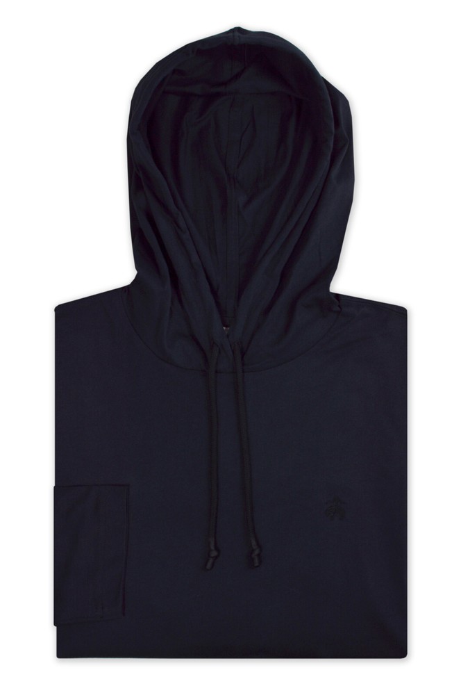 Brooks Brothers Mens Black Long Sleeve Light Hooded Shirt, Medium M BB-144