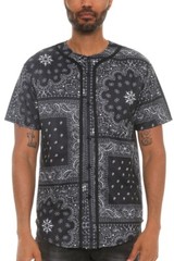 Mens Baseball Classic Jersey Bandana Paisley Button Down Tee Shirt