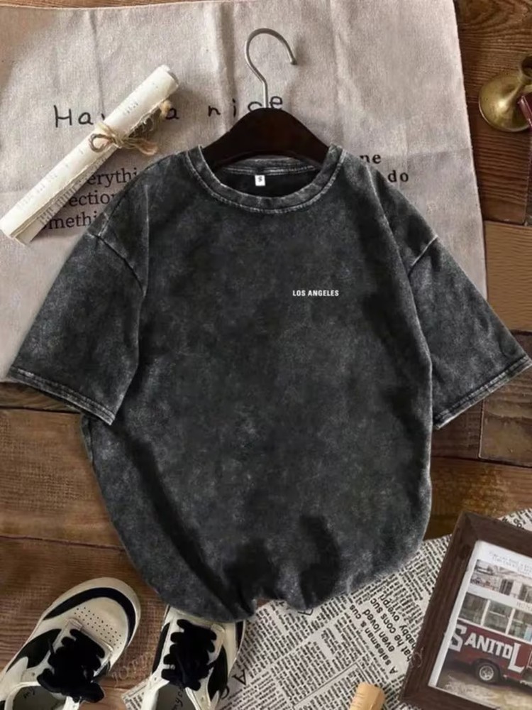 Men’s Washed Distressed Cotton Short-sleeved T-shirt American Retro Loose Fit |