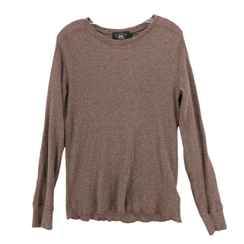 Double RL RRL Ralph Lauren Waffle Knit Long Sleeve Shirt Tee Brown Heather SMALL