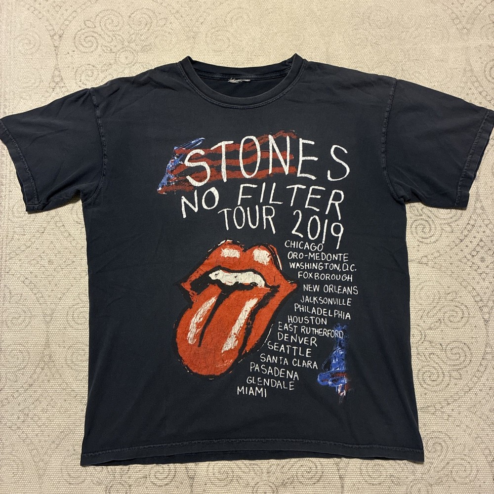 The Rolling Stones Shirt 2019 Concert Black Band Short Sleeve Crew Neck L Rare