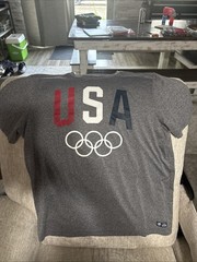 USA Olympics Men’s T-Shirt L Team Apparel Short Sleeve Gray Polyester Spandex