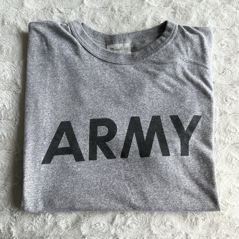 Vintage Champion Army Shirt Tee Mens Large Gray Military Single Stitch 80s USA