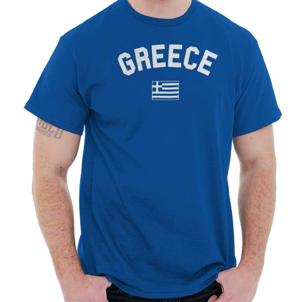 Greece Country Flag National Pride Greek Gift Adult Short Sleeve Crewneck Tee