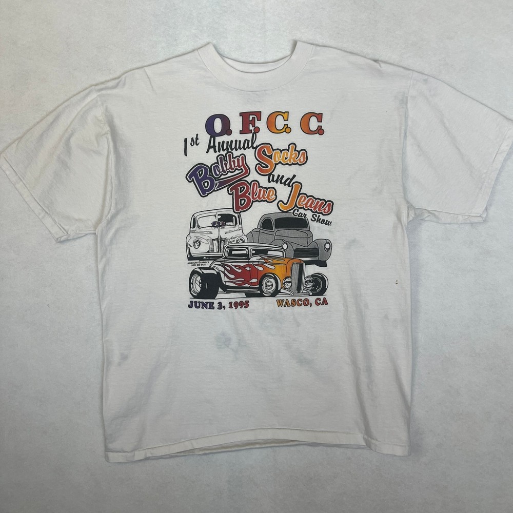 Vintage 1995 Bobby Socks and Blue Jeans Car Show T-Shirt Size XL Single Stitch