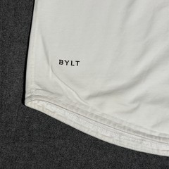 BYLT Basics Drop Cut Lux T-Shirt Mens XL White Short Sleeve Curved Hem Crew Neck