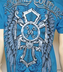 New XTREME COUTURE Wings Cotton/Foil Top T-Shirt Shirt Tee ~Blue *XL
