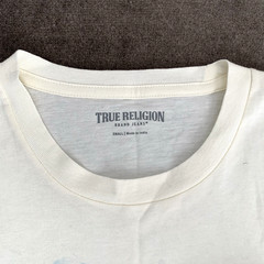 True Religion Mens T-Shirt Size Small Cowboy Graphic Print Embroidered Beige