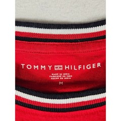 Tommy Hilfiger Mens Red T-Shirt Crew Neck Striped Collar Flag Logo 78JB130 M