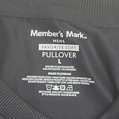 Members Mark Mens Top Large Size Black Long Sleeves Pullover w Zip Pocket