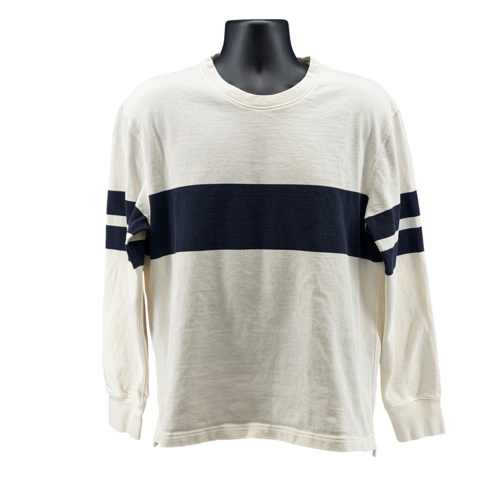J.Crew Oarsman Mens M Cream Navy Blue Always Striped Long Sleeve Cotton Crewneck