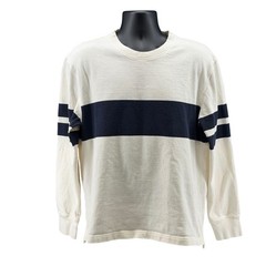 J.Crew Oarsman Mens M Cream Navy Blue Always Striped Long Sleeve Cotton Crewneck