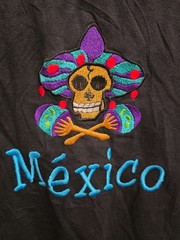 Mexico Skull Embroidered Tourist T Shirt XL Black Yazbek Heavy Weight Tee