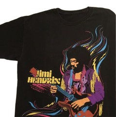 JIMI HENDRIX Black T-shirt, Blue Purple Pink Yellow Graphic, Guitar, Size L (?)