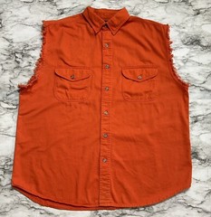 V TWIN Motorcycle Apparel Biker Men’s Denim Shirt Size XL Orange Sleeveless