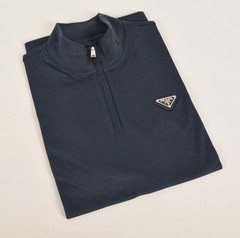 Men’s Prada Navy Blue Zip-Up Polo Shirt M Short Sleeve