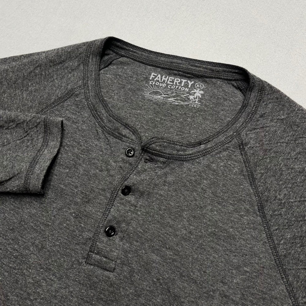 Faherty Cloud Cotton Henley Shirt Mens Charcoal Gray Pima Cotton Modal Long XL