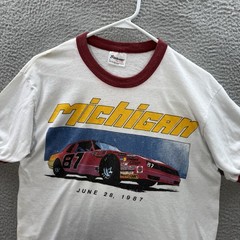 Vintage Stedman Shirt Adult Large White Ringer Stock Car Racing Grunge 80s Mens