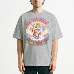 Alphamale Cat Rainbow Flowers Cute Kitten T-Shirt Whimsical Fantasy Kitty Tee