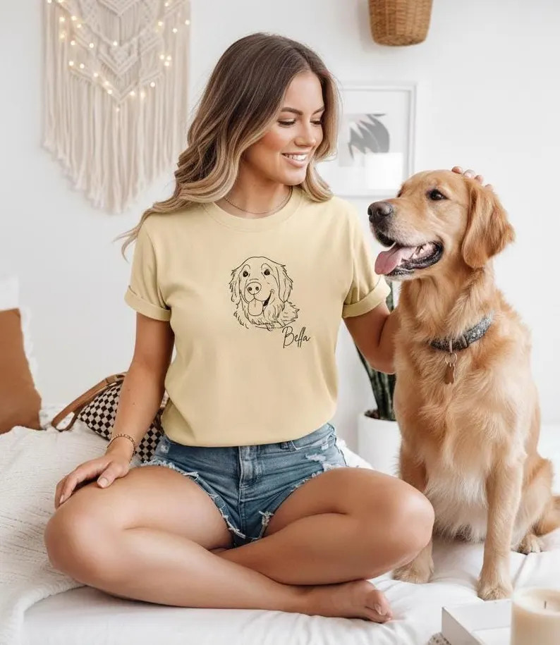 Custom Pet Portrait Comfort Tee Personalized Dog Cat Photo