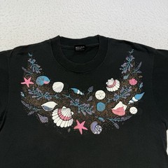 Vintage Seashells Shirt Adult Large L Black Pink Blue Short Sleeve Single Stitch