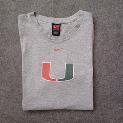 Vtg Nike University Of Miami T Shirt Mens L Gray Graphic Football Short Sleeve