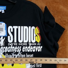 MARKET STUDIO Shirt Mens Medium Black Pullover Crew Smiley Greatness T-Shirt