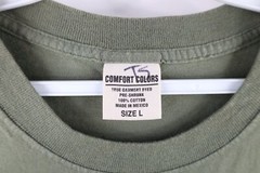 Vintage 80s Cabelas Mens Large Faded Spell Out Bass Fishing T-Shirt Olive Green