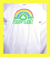 MEDIUM St. Patricks Day Feelin’ Lucky Rainbow Pot O’ Gold White T-Shirt