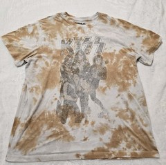 KISS Band Tie Dye Graphic Rock T-shirt Vintage Style Brown White Size XL