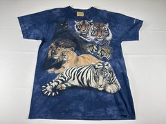 The Mountain Big Cats Tiger Lion Panther Graphic T Shirt Mens Large Blue Tie Dye