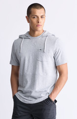 Buffalo David Bitton Men Katoni Short Sleeved Hooded T-Shirt Heather Grey Size M