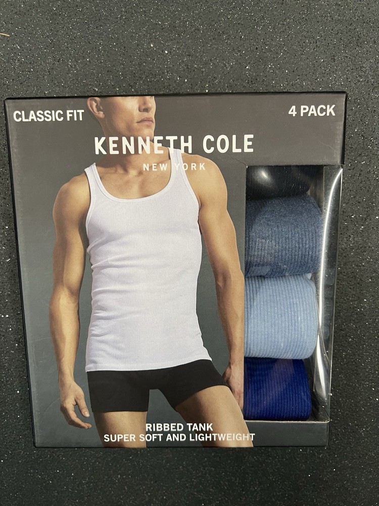 Kenneth Cole New York Athletic Fit Tank Tops Multi Color Soft 4 PK MED BLUES NEW