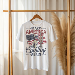 Patriotic Cowboy Dog Graphic T-Shirt Western Ranch Dog Shirt A638