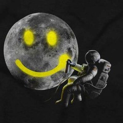 Space Astronaut Moon Happy Face Graffiti Womens or Mens Crewneck T Shirt Tee
