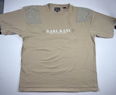Vintage Karl Kani Men’s T-Shirt Size 2XL Tan Beige Hip Hop Shoulder Patches Y2K