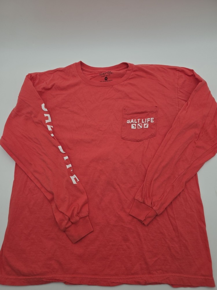 Salt Life T-Shirt Men L Longsleeve Graphic Print Logo Orange.#45947