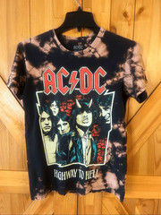 AC/DC Highway To Hell Heavy Metal Rock T Shirt Black Bleach Wash Size Small (591