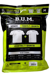 BUM 5x Value Pack Men’s T-shirts, Cotton, White, Medium