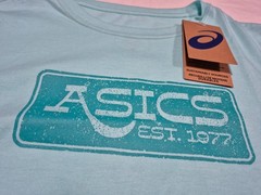 Asics Mens Stripe SS Training Running Gym Sports shirt Sea Green Size Large