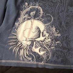 No Boundaries Men’s 2XL Blue Long Sleeve Crew Neck Skull Graphic T-Shirt