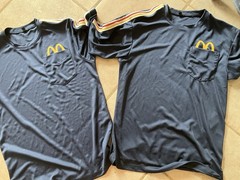 2 McDonald’s Shirt Sz Small Blue Yellow Stripe Employee Uniform Crew Work Top