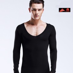 3Pack Men Solid Color Long Sleeves Undershirts Modal Slim Thin Underwear V-neck